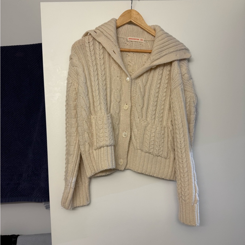 &daughter cable knit 100% wool cardigan sweater